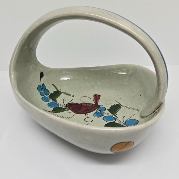Noe Suro Mexico Ceramic Bowl with Handle, Folk Art, Red Bird, Signed - Picture 1 of 6